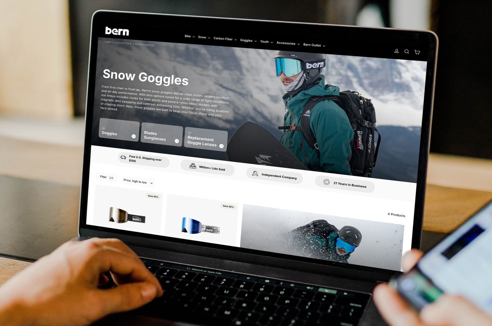 Screenshot of Bern Helmets website