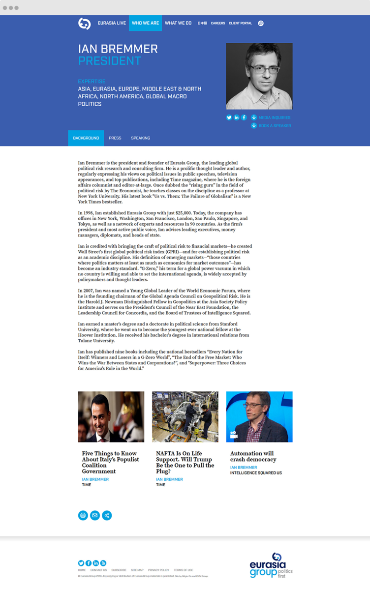 Screenshot of Eurasia bio page