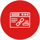 Red and white icon referencing link building.