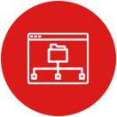 Red and white icon referencing online directories.