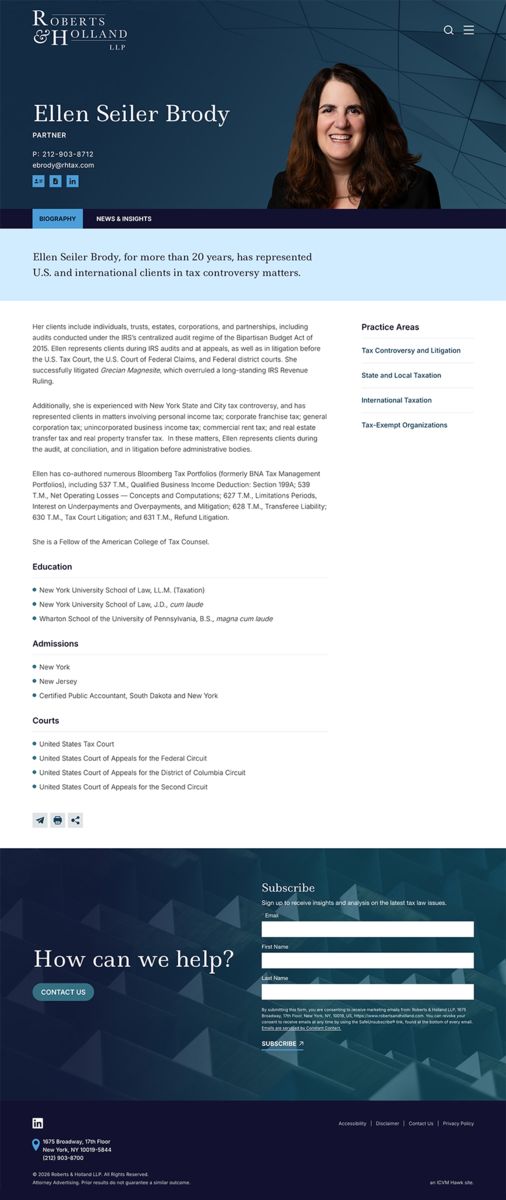 Roberts & Holland attorney bio