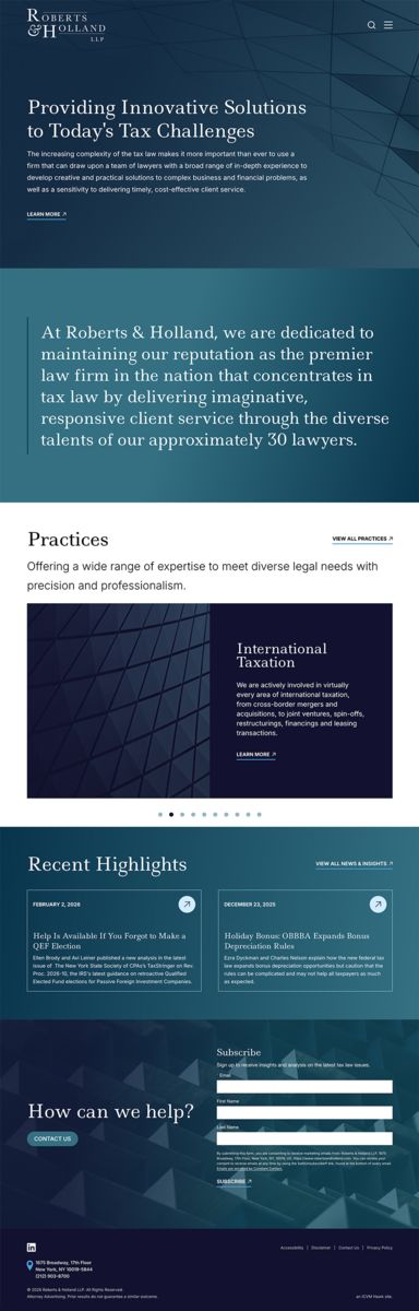 Roberts & Holland website page